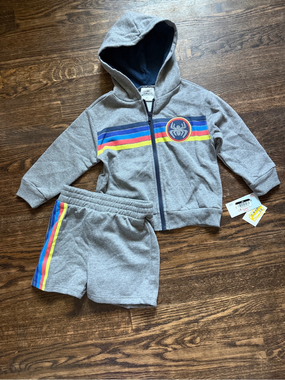 Marvel Spidey Toddler Boys Zip Up Hoodie and Shorts Set with Rainbow Stripe